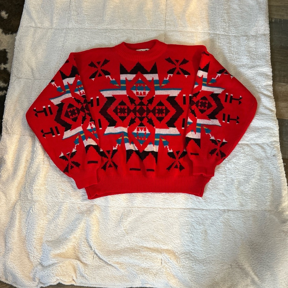 Vintage Bonjour Aztec Southwestern Style Sweatshirt Made In USA Sweater Sz L